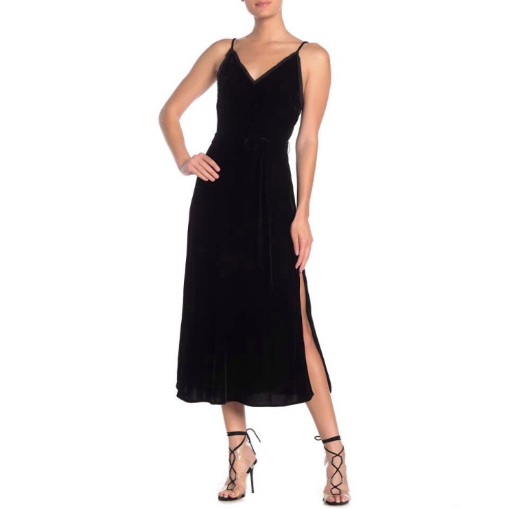 FRAME Belted Velvet/Silk Midi Slip Dress S…